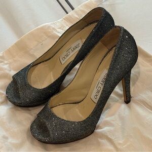 Jimmy Choo Sparkling Black Peep Toe Heels